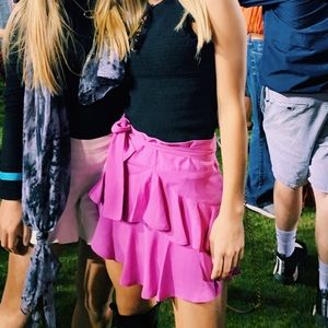 pink ruffle tiered mini skirt